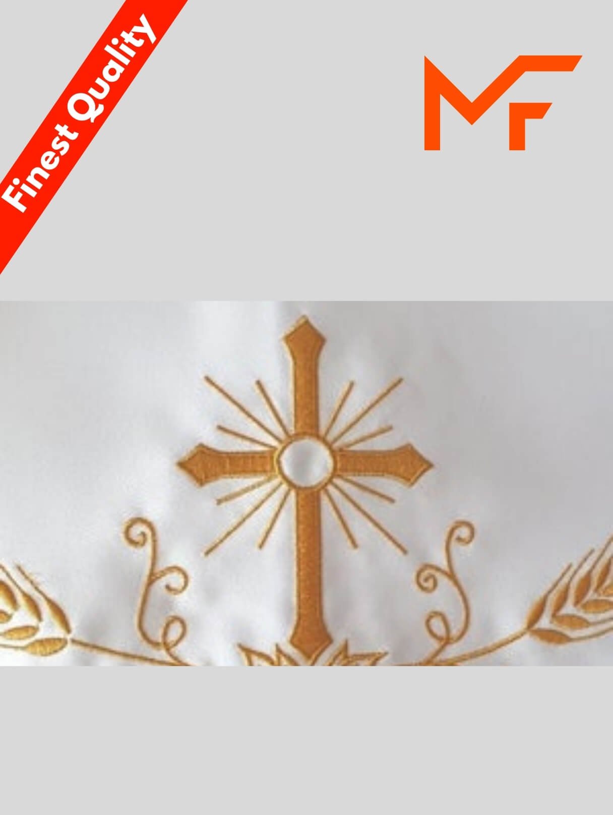 Church Table Cloth in Half White With Golden Greek Cross