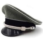 WWII-German-Elite-Officer-Wool-Hat-Visor-Cap-Green-Silver-Chin-Cord-6