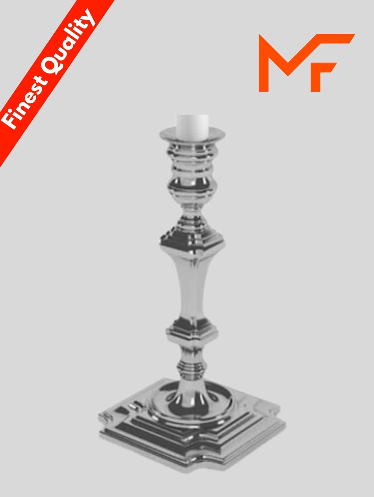 Single Church Candle in Shiny Silver