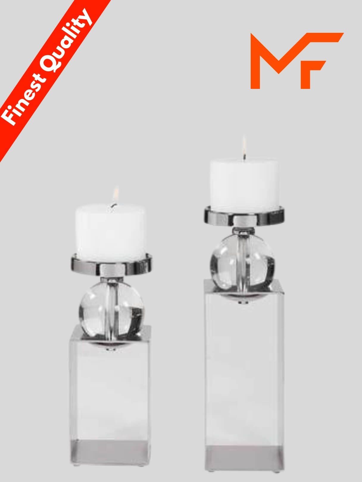 2 Piece Candle Stand Fram in White and Silver Colour